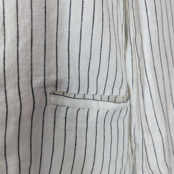 Rachel Zoe Linen White and Black Pinstriped Open Front Collared Blazer Small - Picture 4 of 10